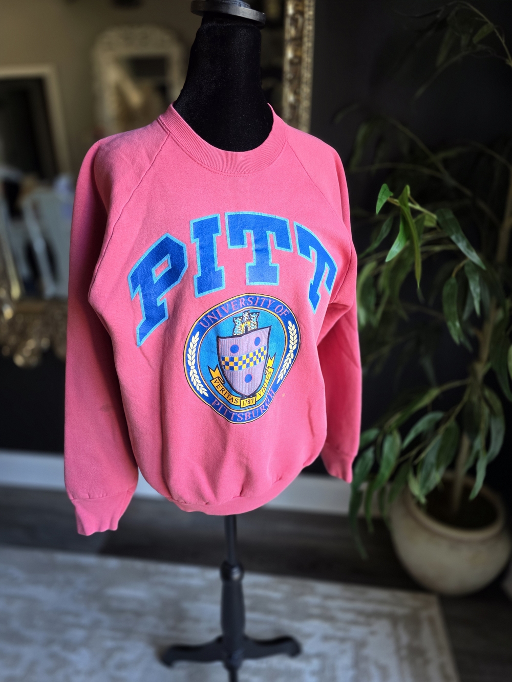 Vintage PITT University Crest Pink Crewneck Sweatshirt- Large